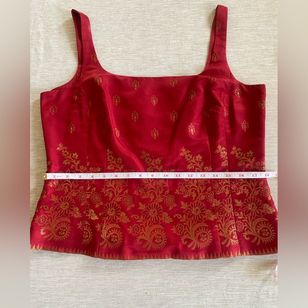 Ann Taylor Red Silk Top with Gold Embroidery Size 14 - Picture 10 of 14